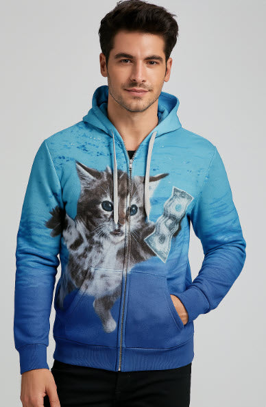 Nirvana Nevermind Kitty 3D Print Zippered Hoodie