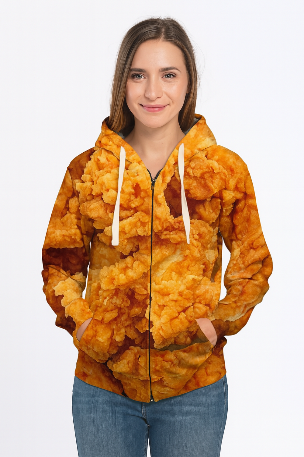 Fried Chicken Allover 3D Print Zippered Hoodie