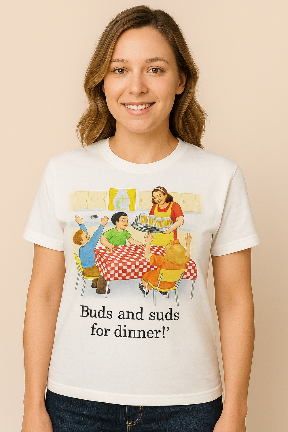 Childhood Buds and Suds for Dinner Adult White Tshirt