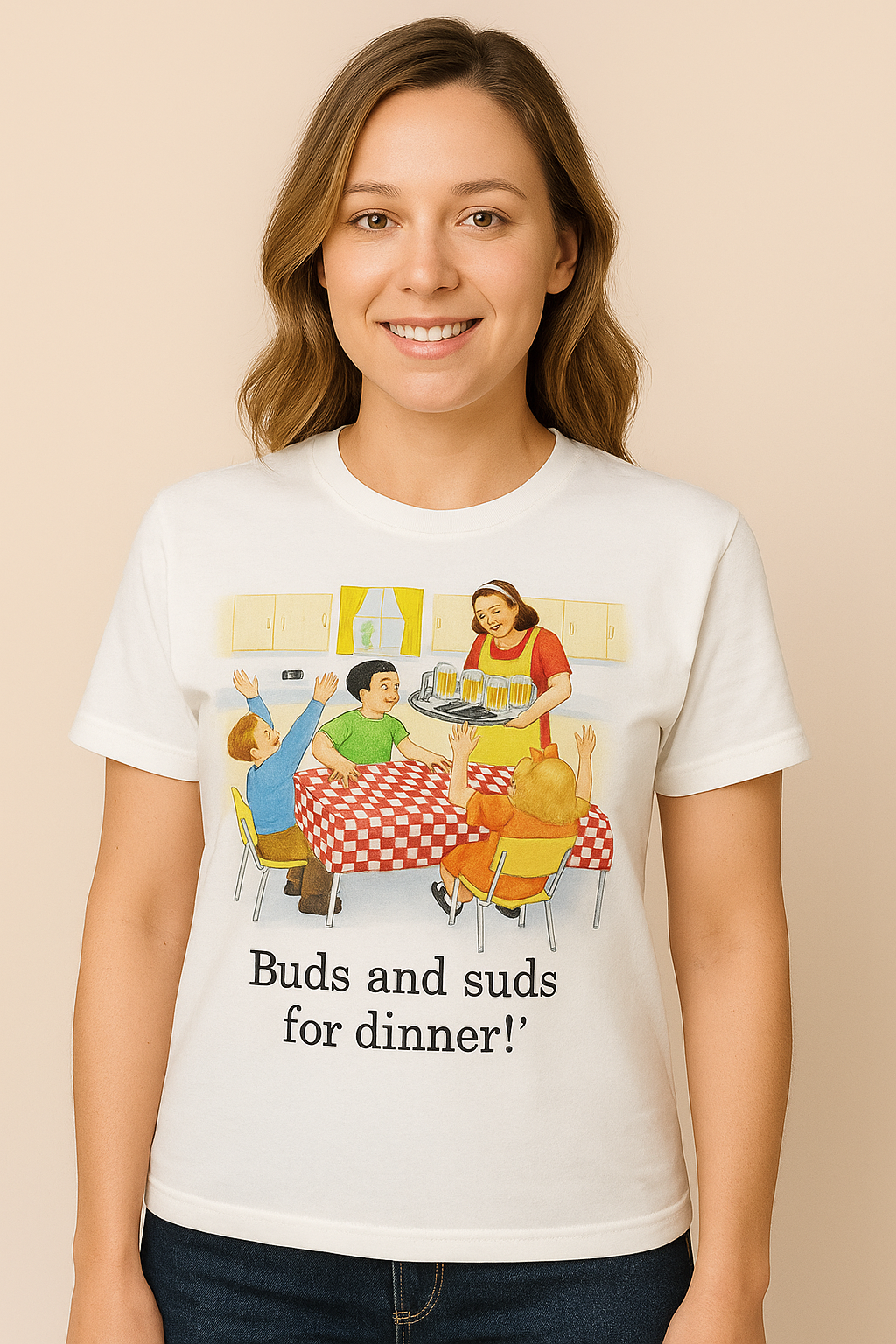 Childhood Buds and Suds for Dinner Adult White Tshirt