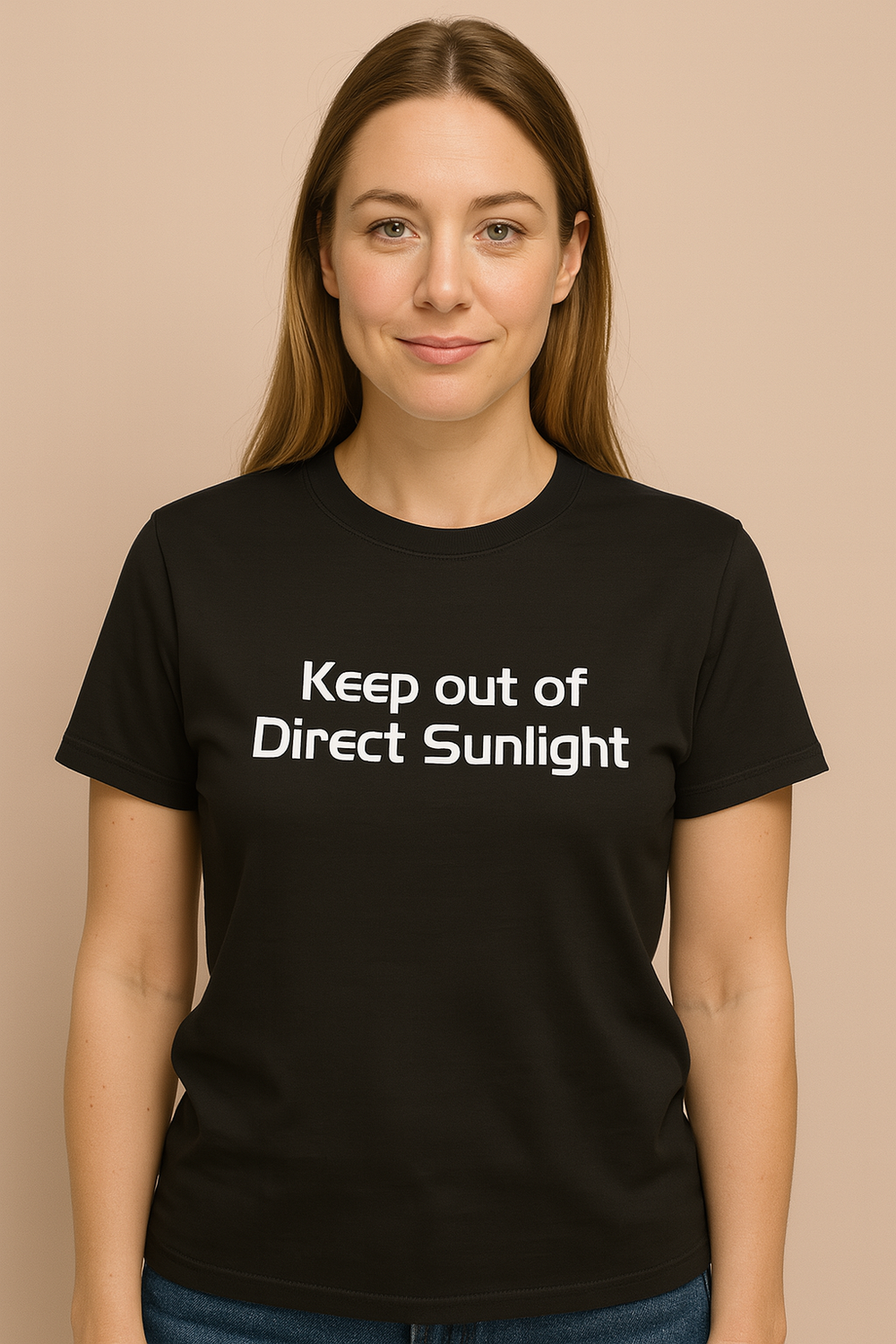 Keep Out of Direct Sunlight Tshirt: Black With White Print