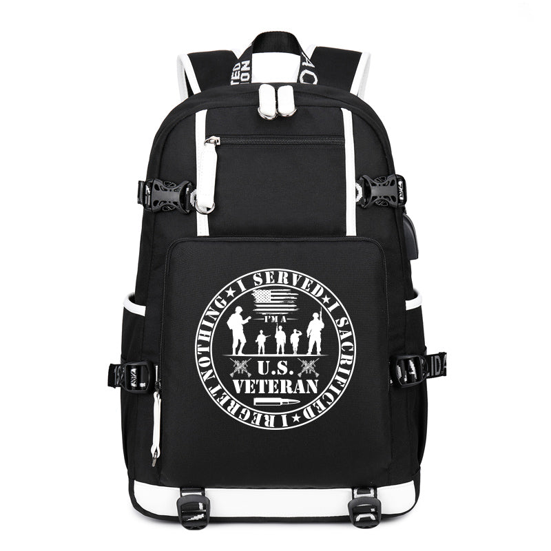 U.S. Veteran Service Badge backpack in Black, angle view