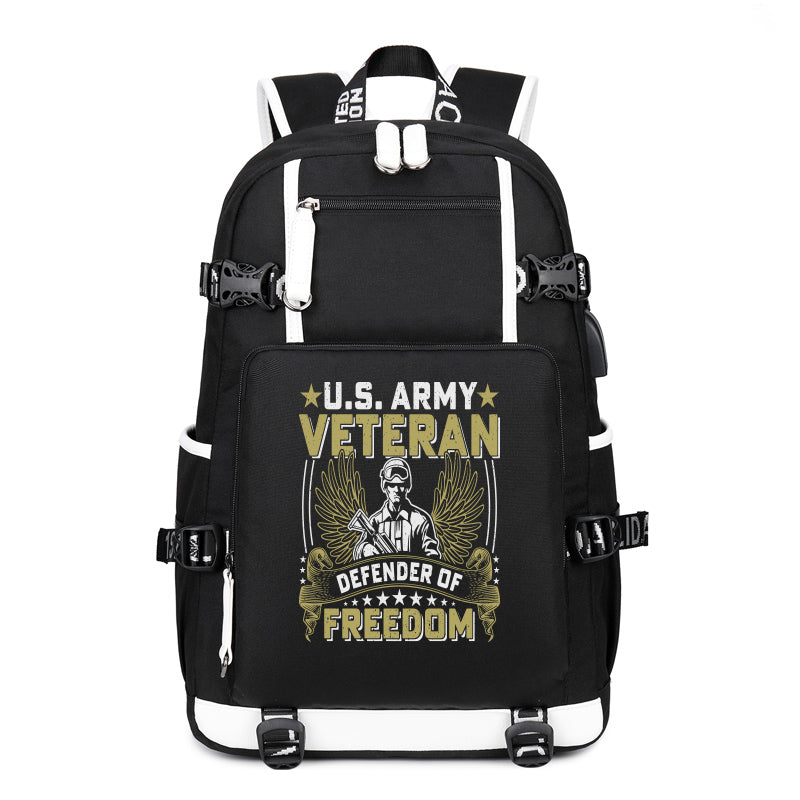 U.S. Army Veteran Defender of Freedom backpack in Black, angle view