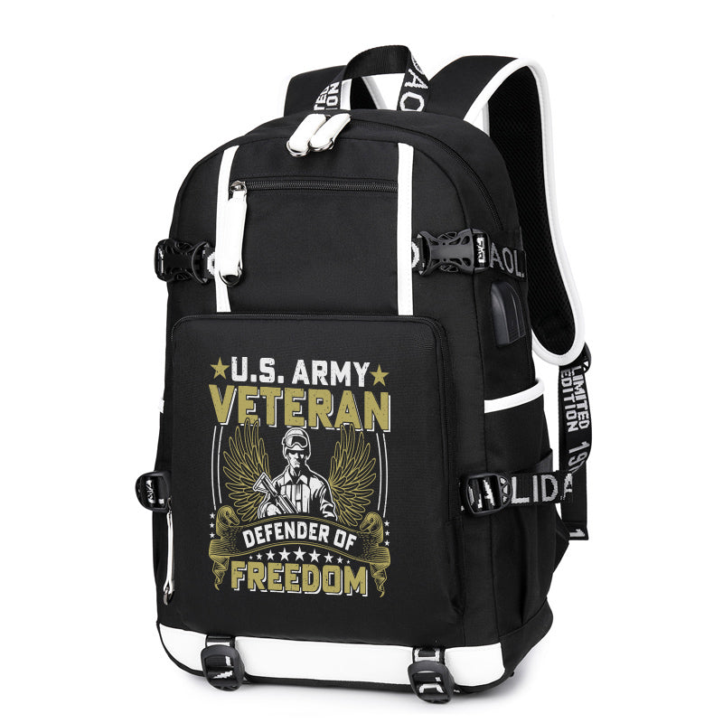 U.S. Army Veteran Defender of Freedom backpack in Black, front view