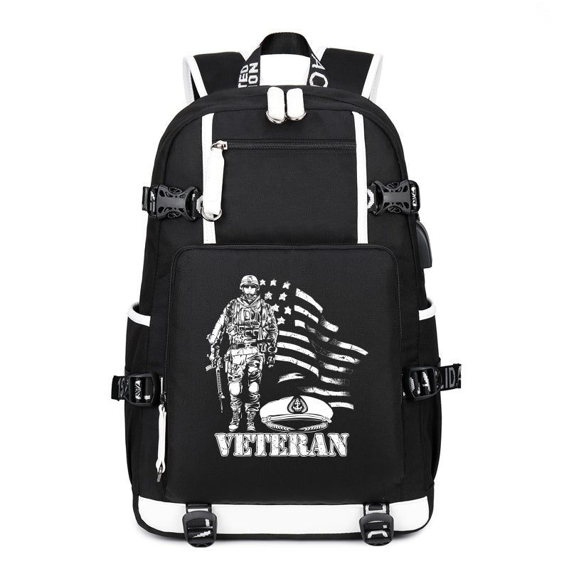 American Flag U.S. Veteran backpack in Black, angle view