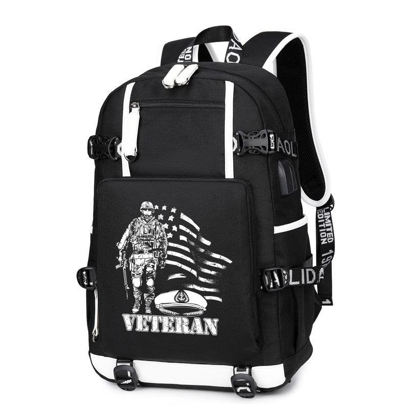 American Flag U.S. Veteran backpack in Black, front view