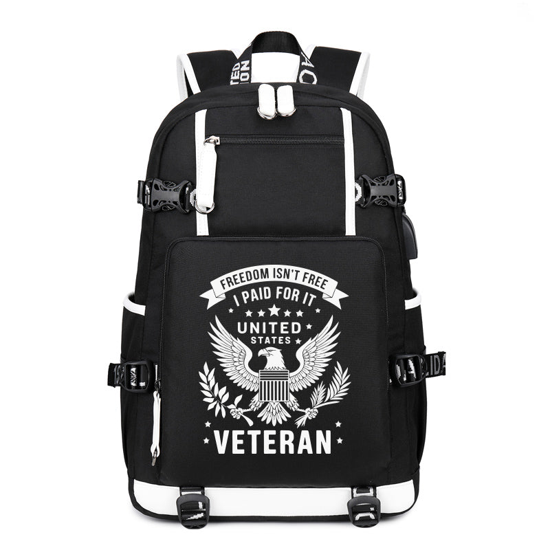 Freedom Isn't Free U.S. Veteran backpack in Black, angle view