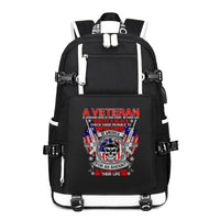 Thumbnail for A Veteran Wrote a Blank Check backpack in Black, angle view