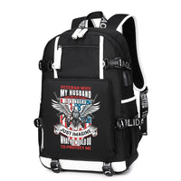 Thumbnail for Veteran Wife My Husband Is My Hero backpack in Black, front view