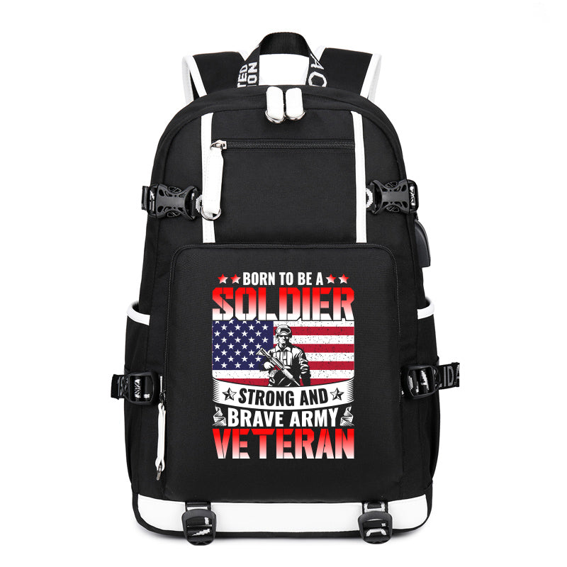 Born to Be a Soldier Army Veteran backpack in Black, angle view