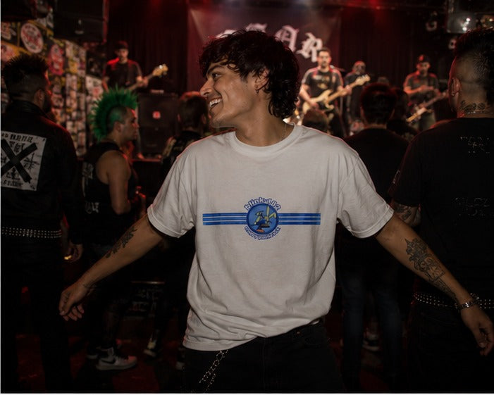 Blink-182 Crappy Punk Rock T-shirt worn at a live punk show in front of a mohawked crowd