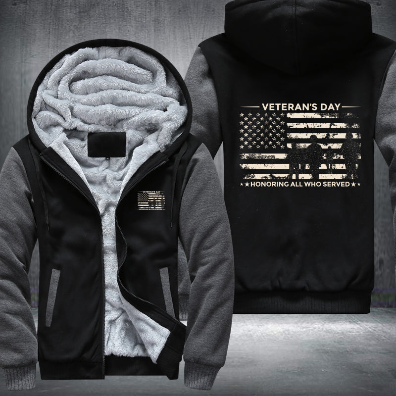 Veterans Day Honoring All Who Served fleece jacket in Black Grey, product view