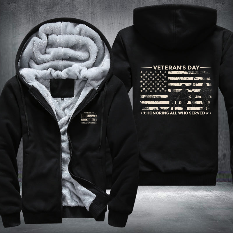 Veterans Day Honoring All Who Served fleece jacket in Black, product view