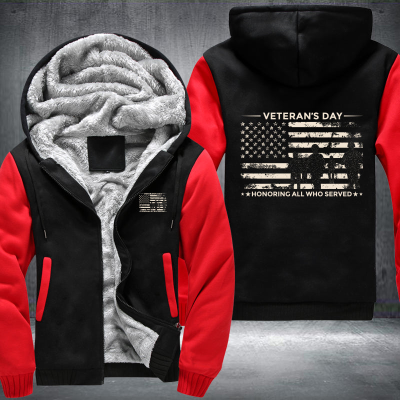 Veterans Day Honoring All Who Served fleece jacket in Black Red, product view