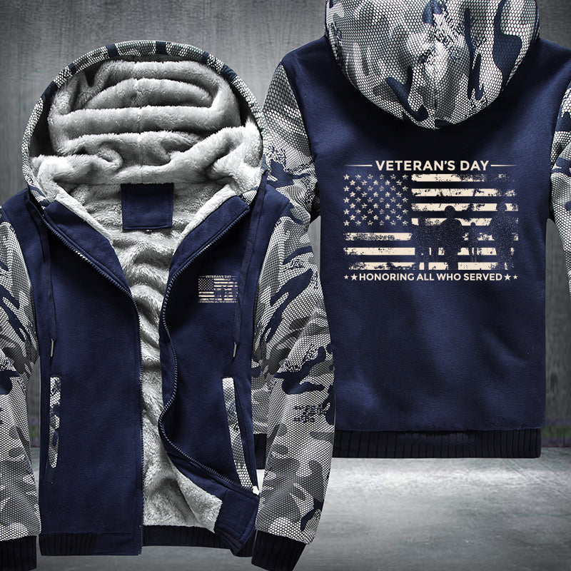 Veterans Day Honoring All Who Served fleece jacket in Blue Camo, product view