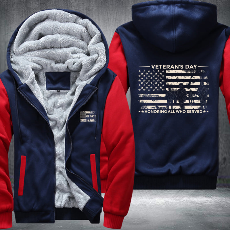 Veterans Day Honoring All Who Served fleece jacket in Blue Red, product view