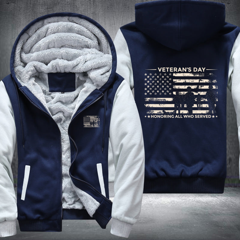 Veterans Day Honoring All Who Served fleece jacket in Blue White, product view