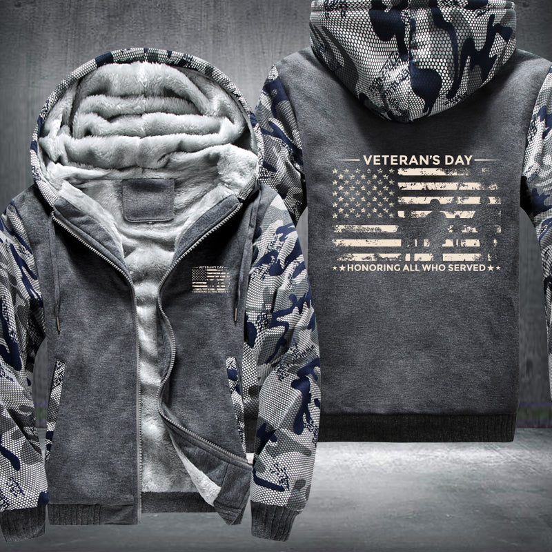 Veterans Day Honoring All Who Served fleece jacket in Grey Camo, product view