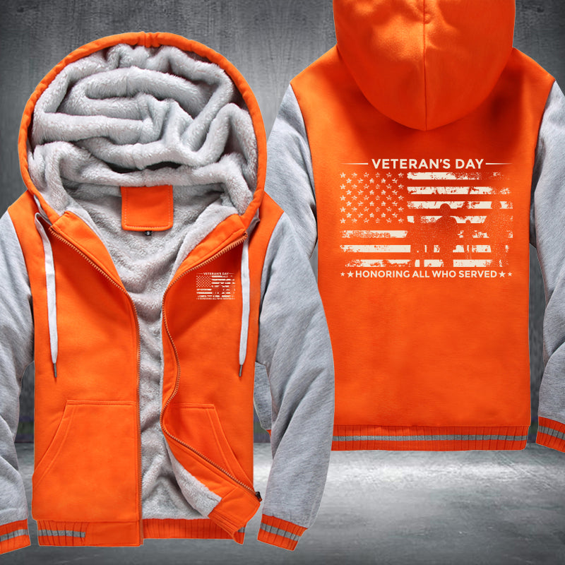 Veterans Day Honoring All Who Served fleece jacket in Orange Grey, product view
