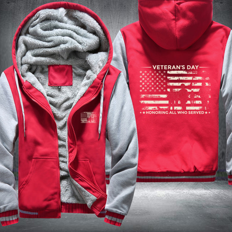 Veterans Day Honoring All Who Served fleece jacket in Red Grey, product view