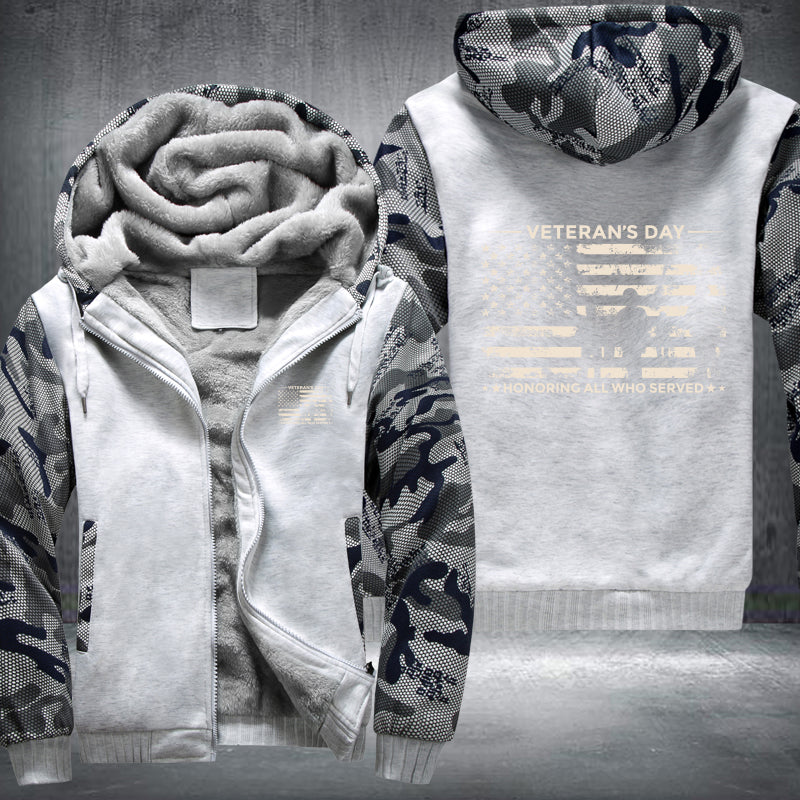 Veterans Day Honoring All Who Served fleece jacket in White Camo, product view