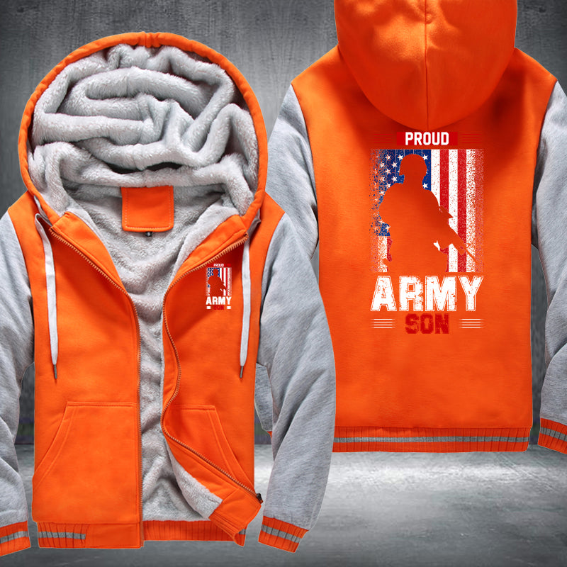 Proud Army Son American Flag fleece jacket in Orange Grey, product view