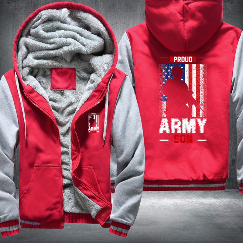 Proud Army Son American Flag fleece jacket in Red Grey, product view