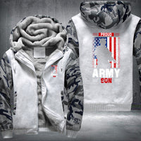 Thumbnail for Proud Army Son American Flag fleece jacket in White Camo, product view