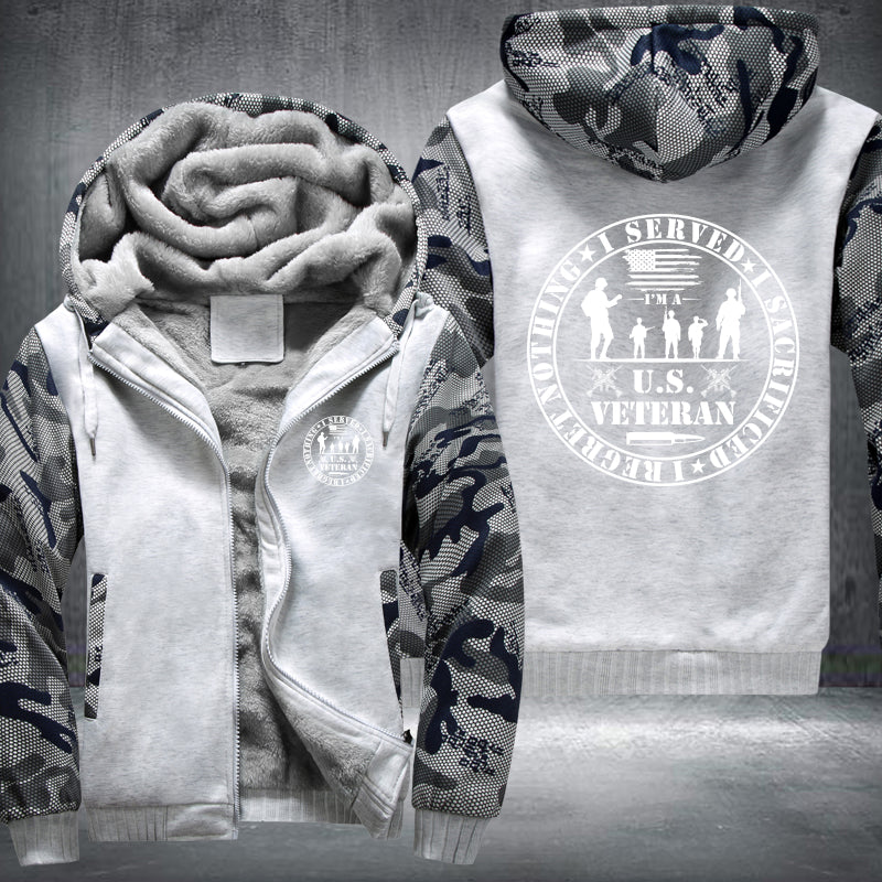 U.S. Veteran Service Badge fleece jacket in White Camo, product view