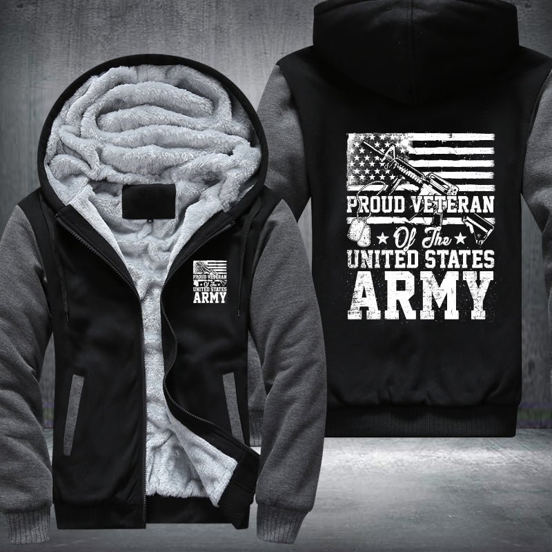 Proud U.S. Army Veteran Flag fleece jacket in Black Grey, product view