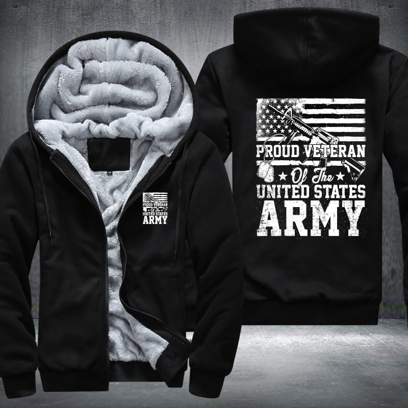 Proud U.S. Army Veteran Flag fleece jacket in Black, product view