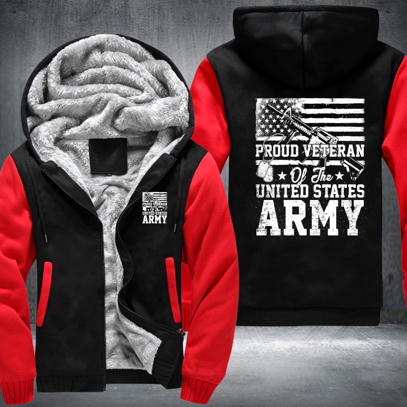Proud U.S. Army Veteran Flag fleece jacket in Black Red, product view