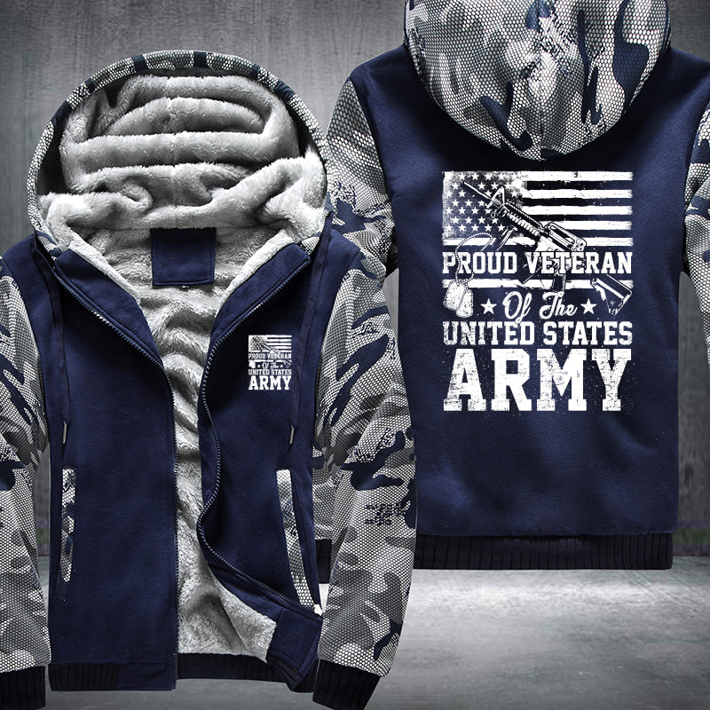Proud U.S. Army Veteran Flag fleece jacket in Blue Camo, product view