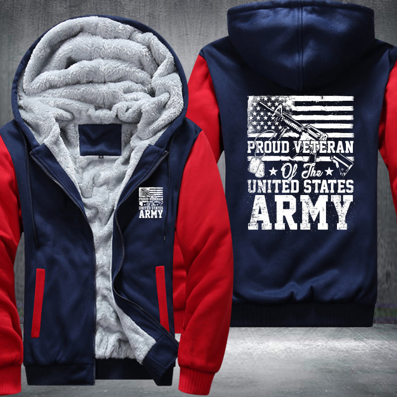 Proud U.S. Army Veteran Flag fleece jacket in Blue Red, product view