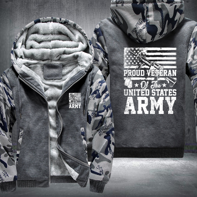 Proud U.S. Army Veteran Flag fleece jacket in Grey Camo, product view