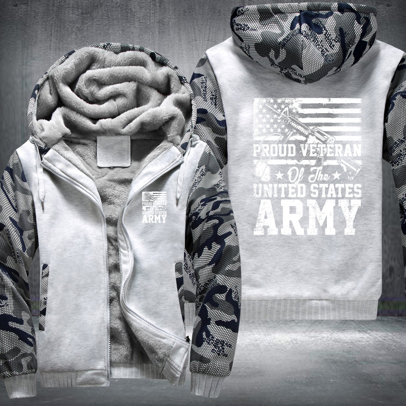 Proud U.S. Army Veteran Flag fleece jacket in White Camo, product view
