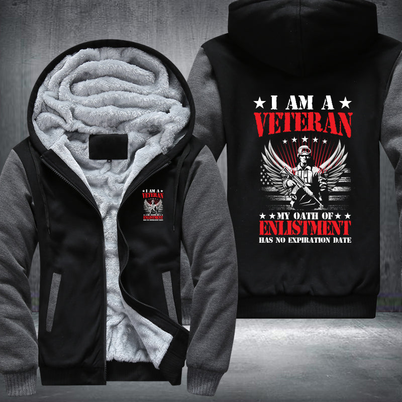 I Am a Veteran Enlistment Eagle fleece jacket in Black Grey, product view