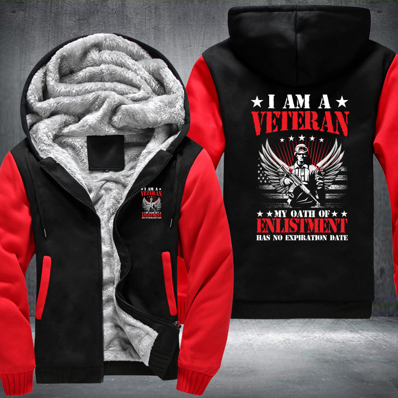 I Am a Veteran Enlistment Eagle fleece jacket in Black Red, product view