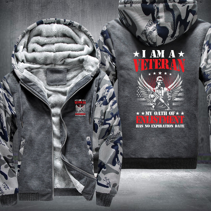 I Am a Veteran Enlistment Eagle fleece jacket in Grey Camo, product view