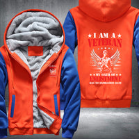 Thumbnail for I Am a Veteran Enlistment Eagle fleece jacket in Orange Blue, product view
