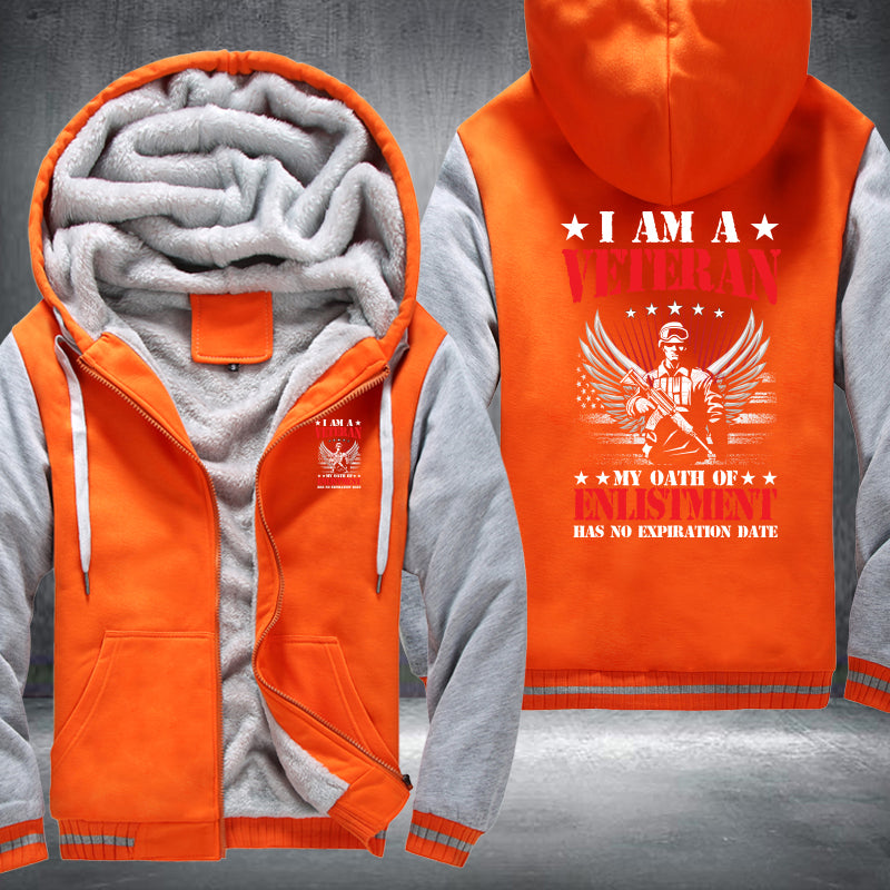 I Am a Veteran Enlistment Eagle fleece jacket in Orange Grey, product view