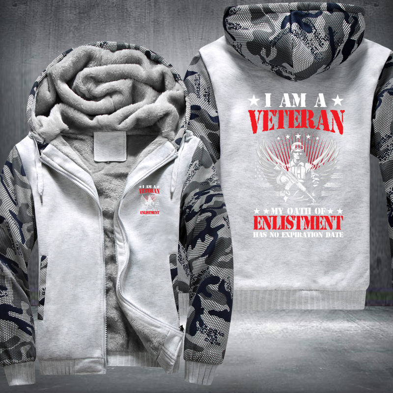 I Am a Veteran Enlistment Eagle fleece jacket in White Camo, product view