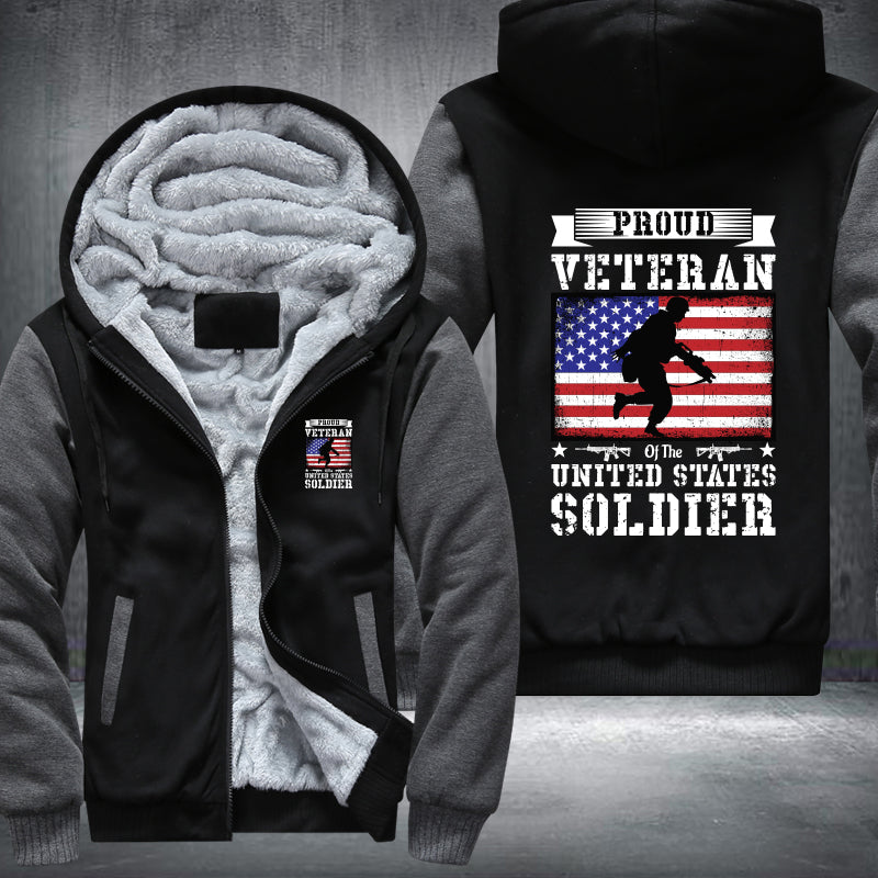 Proud Veteran U.S. Soldier Flag fleece jacket in Black Grey, product view