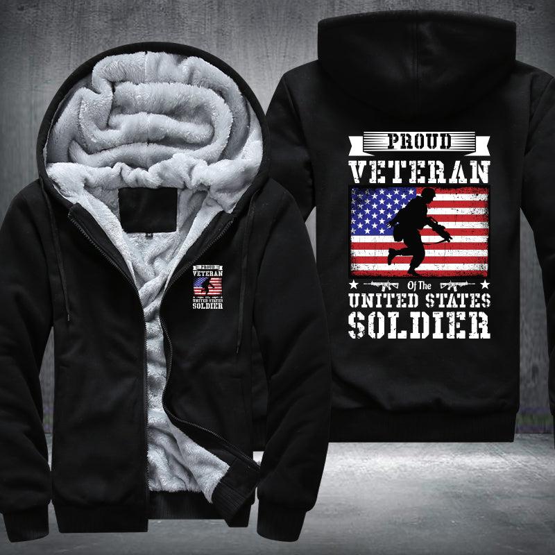 Proud Veteran U.S. Soldier Flag fleece jacket in Black, product view