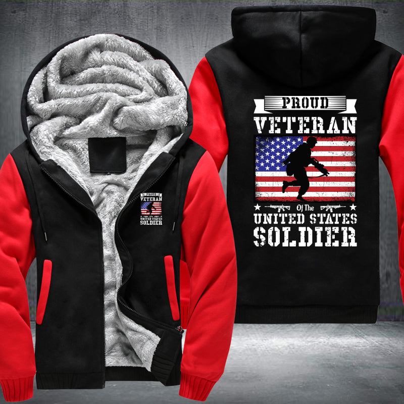 Proud Veteran U.S. Soldier Flag fleece jacket in Black Red, product view