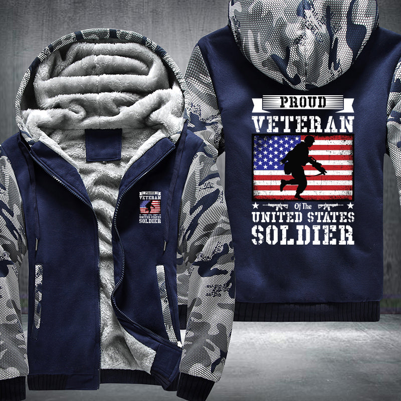 Proud Veteran U.S. Soldier Flag fleece jacket in Blue Camo, product view