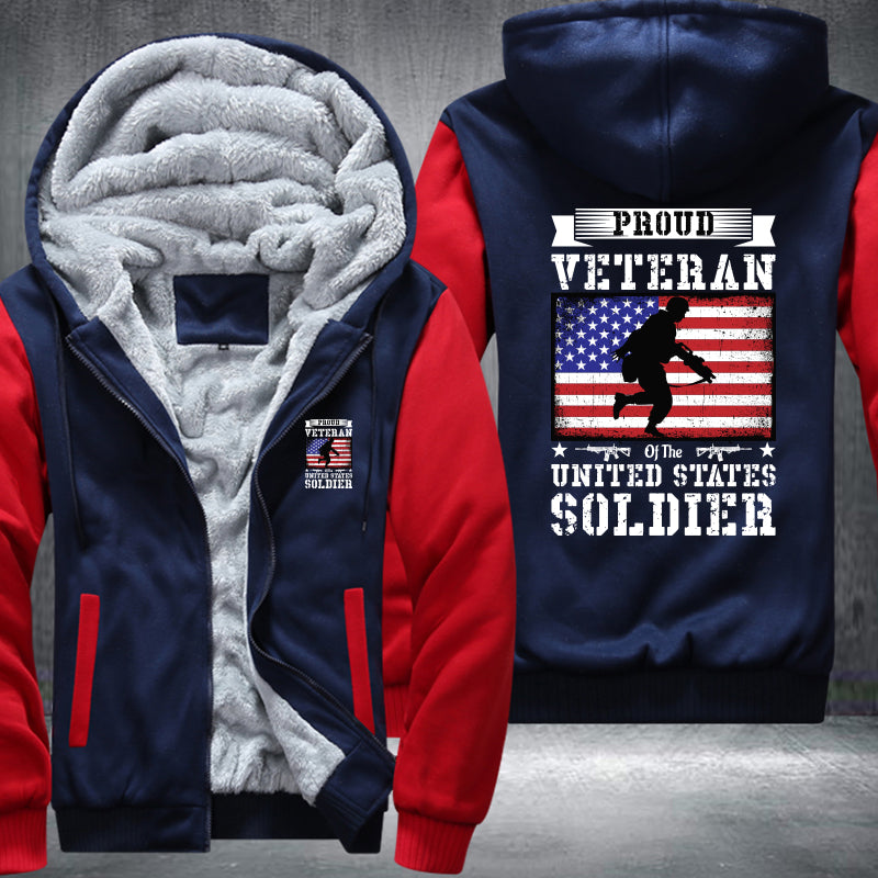 Proud Veteran U.S. Soldier Flag fleece jacket in Blue Red, product view