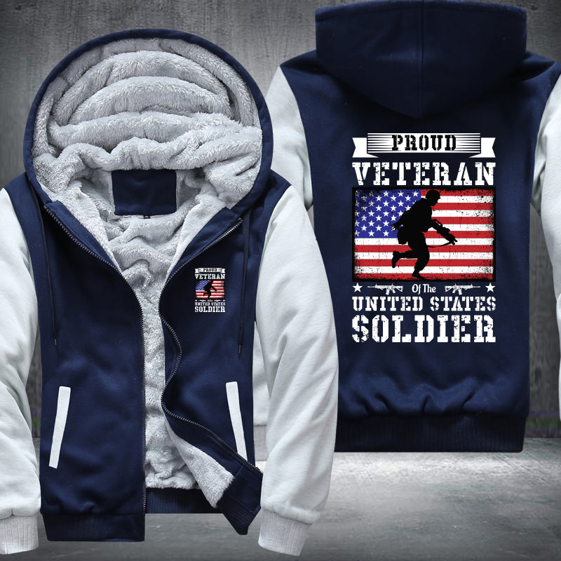 Proud Veteran U.S. Soldier Flag fleece jacket in Blue White, product view