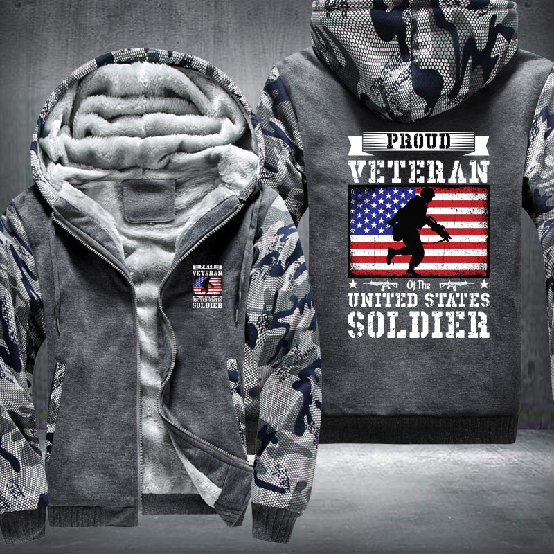 Proud Veteran U.S. Soldier Flag fleece jacket in Grey Camo, product view