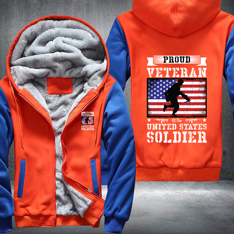 Proud Veteran U.S. Soldier Flag fleece jacket in Orange Blue, product view